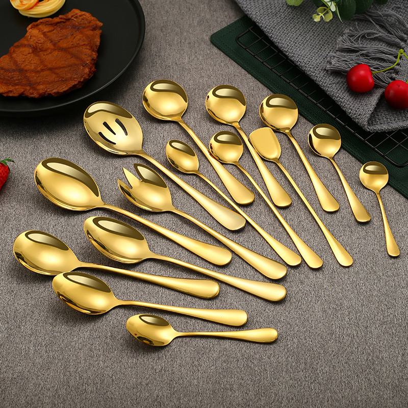 Wholesale Spoon And Fork Set Luxury Golden Cutlery Set Stainless Steel Gold Silverware Flatware Gold Spoon