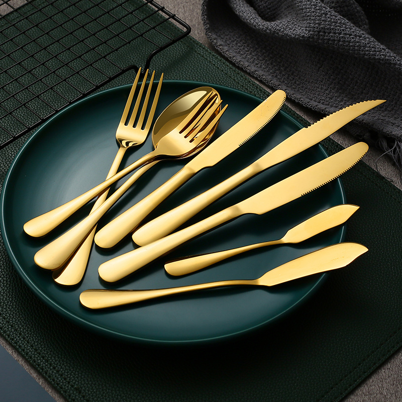 Wholesale Spoon And Fork Set Luxury Golden Cutlery Set Stainless Steel Gold Silverware Flatware Gold Spoon