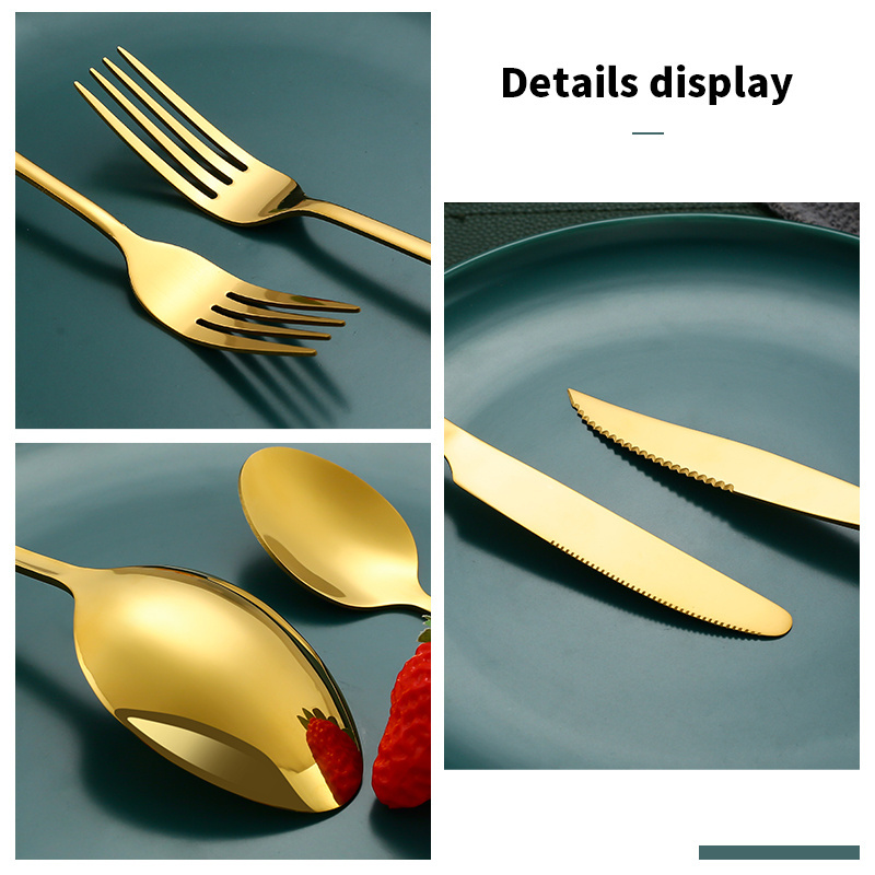 Wholesale Spoon And Fork Set Luxury Golden Cutlery Set Stainless Steel Gold Silverware Flatware Gold Spoon