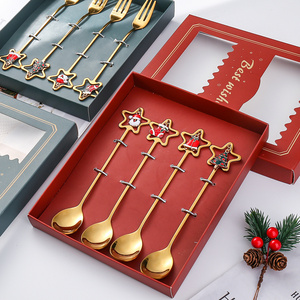 Christmas Gift Teaspoon Decoration Handle Stainless Steel 4pcs Christmas Tea Coffee Spoon Set with Gift Box