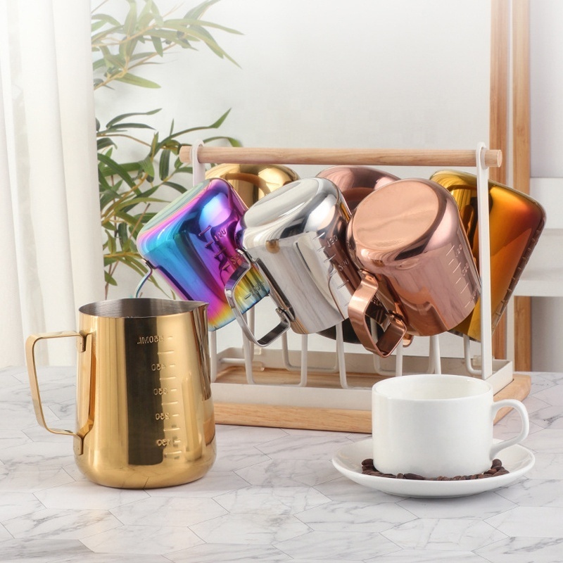 Custom Logo 350ml 550ml Coffee Milk Frother Pitcher Gold Stainless Steel Milk Jugs for Latte Art