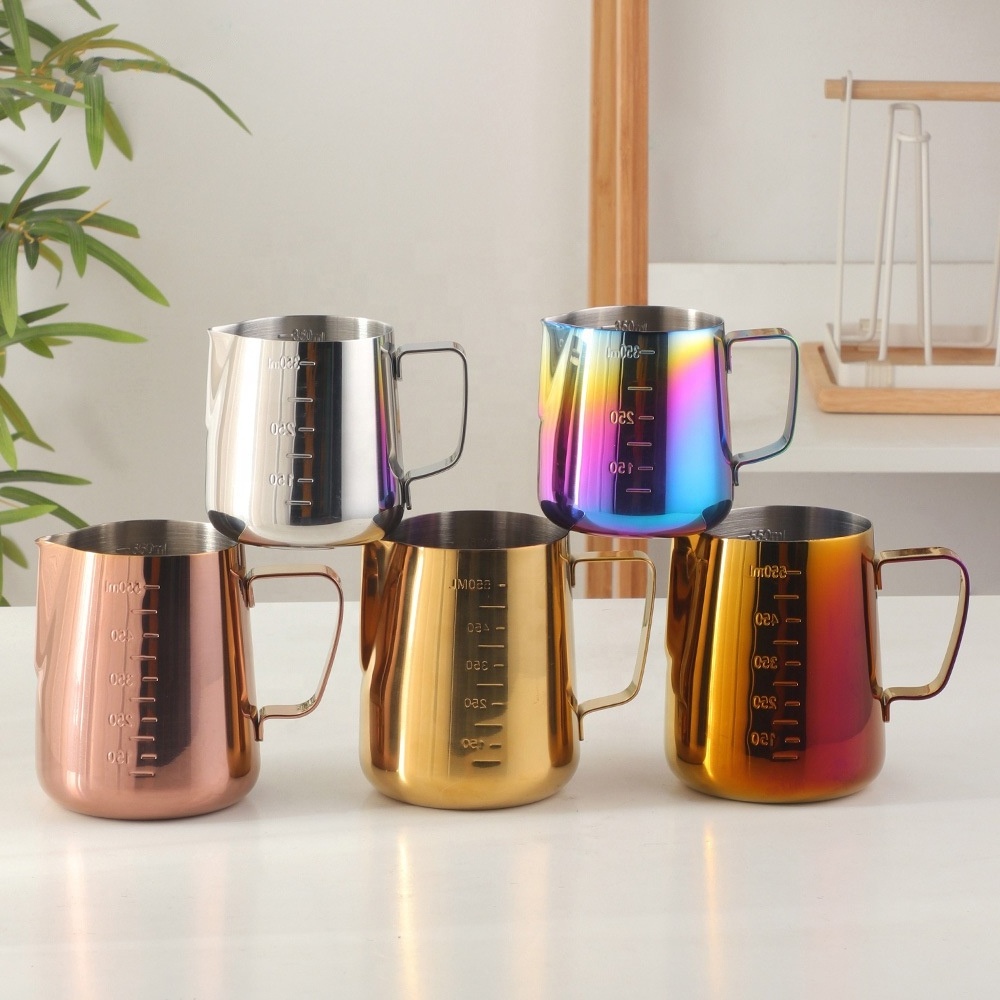 Custom Logo 350ml 550ml Coffee Milk Frother Pitcher Gold Stainless Steel Milk Jugs for Latte Art