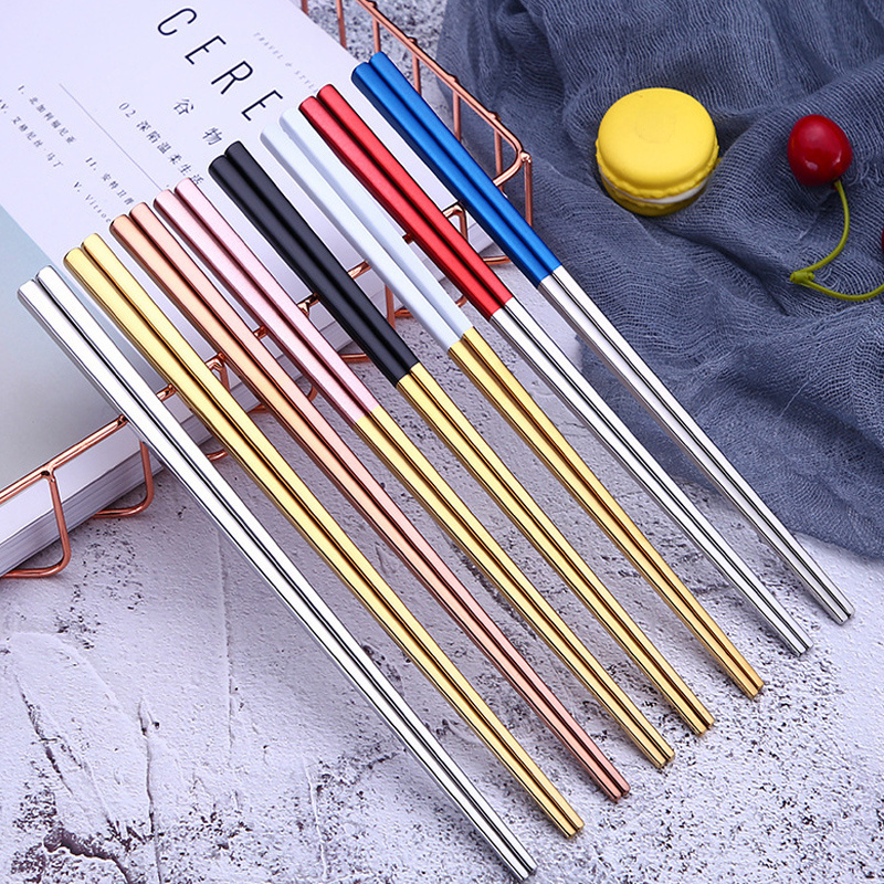 Korean Custom Color Stainless Steel Metal Titanium Chopsticks for Sushi Wedding Gift Souvenirs