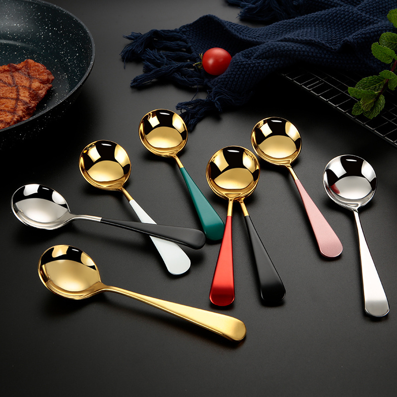 Wholesale Colourful Stainless Steel Creative Korean Spoon Golden Coffee Cupping Round Spoon