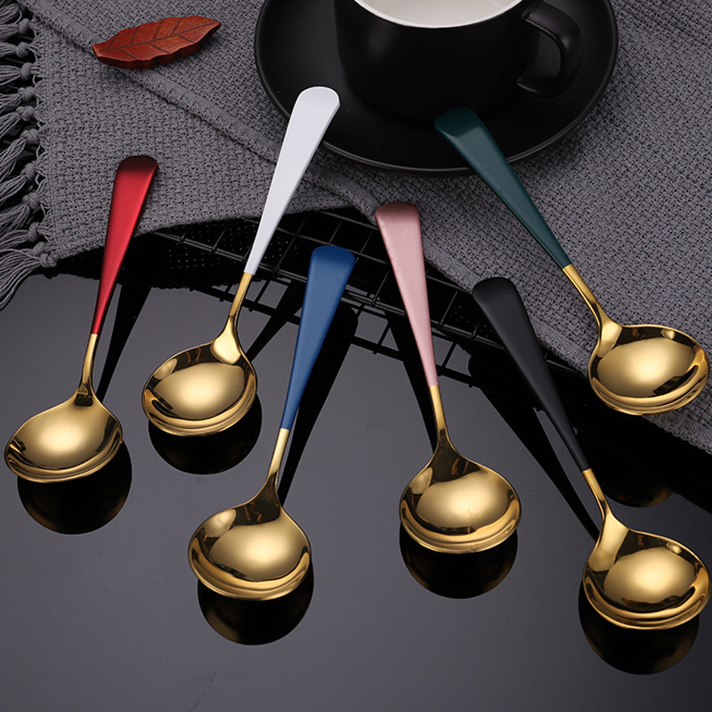 Wholesale Colourful Stainless Steel Creative Korean Spoon Golden Coffee Cupping Round Spoon