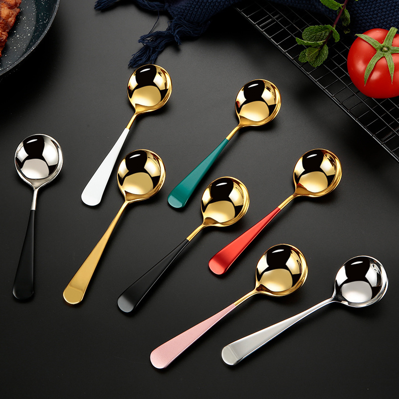 Wholesale Colourful Stainless Steel Creative Korean Spoon Golden Coffee Cupping Round Spoon