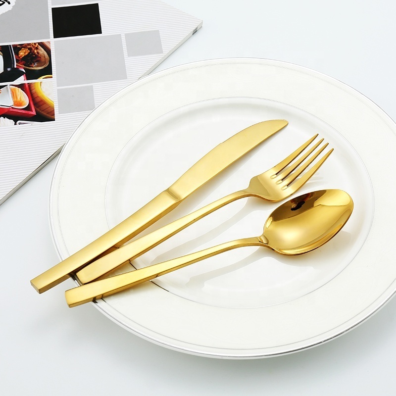 New High Quality Stainless Steel Silverware Set 5 pcs Spoons Forks and Knives Wedding Gold Flatware for Events Gift