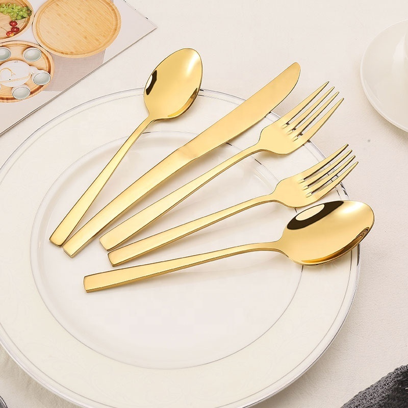 New High Quality Stainless Steel Silverware Set 5 pcs Spoons Forks and Knives Wedding Gold Flatware for Events Gift