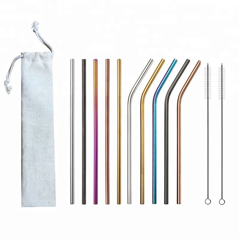 Hot!!! Stainless steel rainbow colored metal straws for drinking