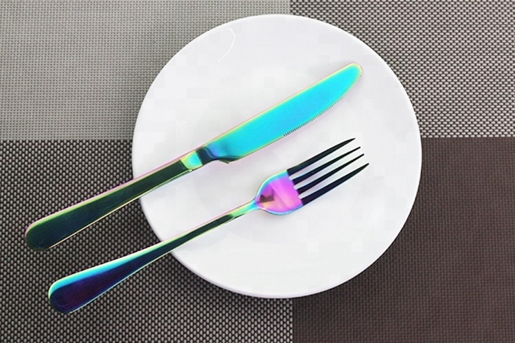 2024 New Style CE Certificate Dishwasher Safe Stainless Steel Rainbow Cutlery, Multicolored cutlery sets