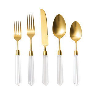 Bulk nordic luxury gold and silver acrylic handle flatware knife fork spoon stainless steel cutlery for gift