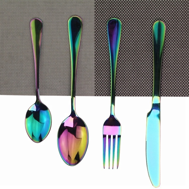 2024 New Style CE Certificate Dishwasher Safe Stainless Steel Rainbow Cutlery, Multicolored cutlery sets