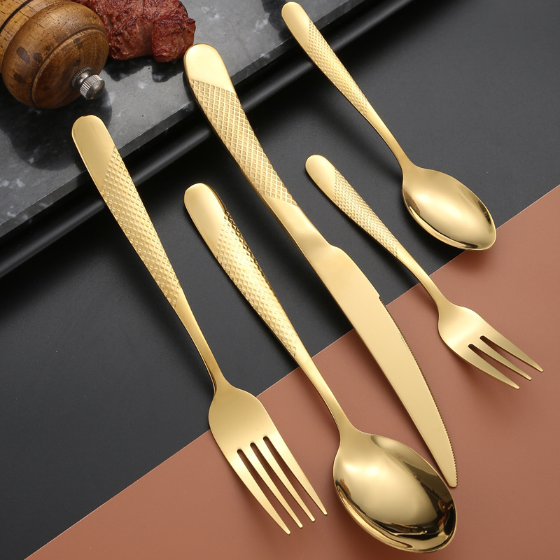 High grade cutlery set stainless steel fork knife spoon wedding bulk gold flatware