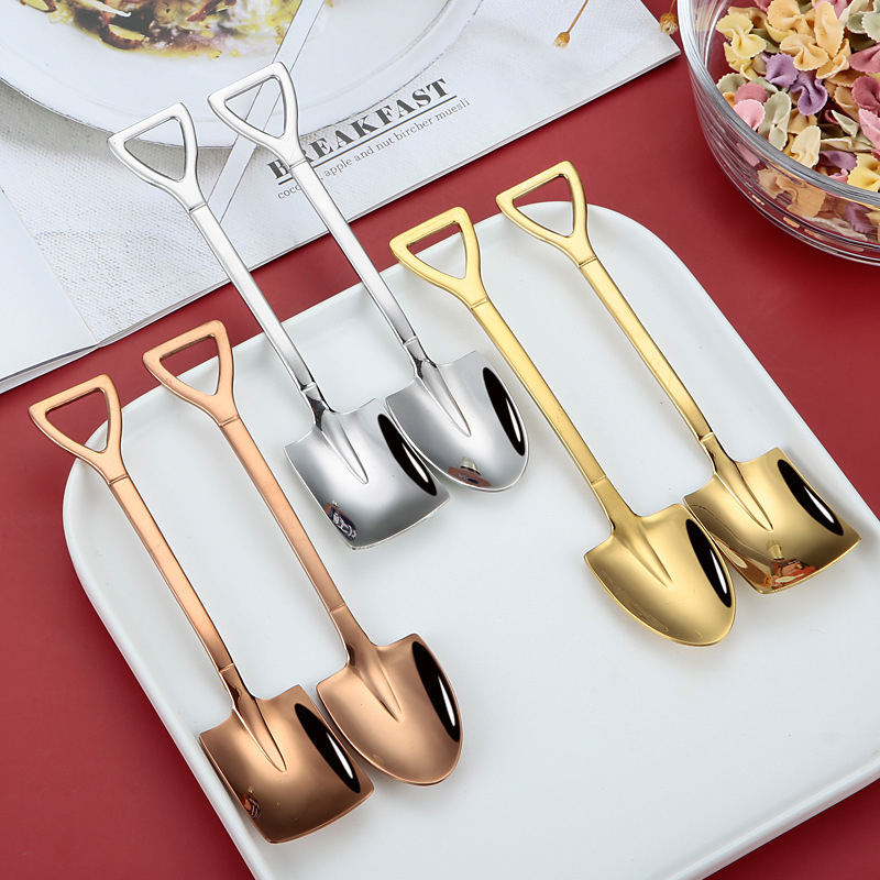 Christmas creative square tiny spoon set stainless steel ice cream coffee spoon shovel spoon