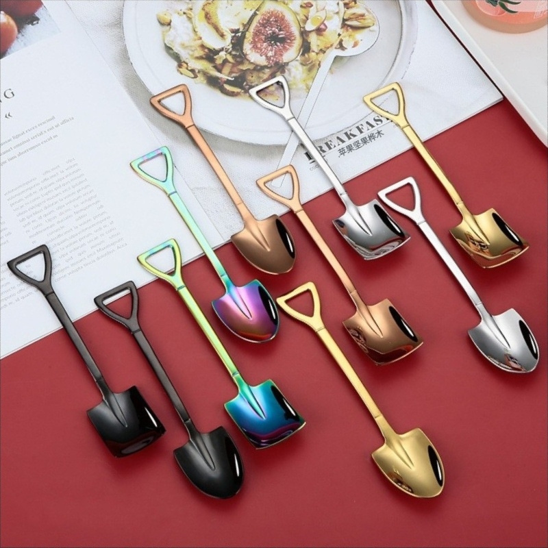 Christmas creative square tiny spoon set stainless steel ice cream coffee spoon shovel spoon