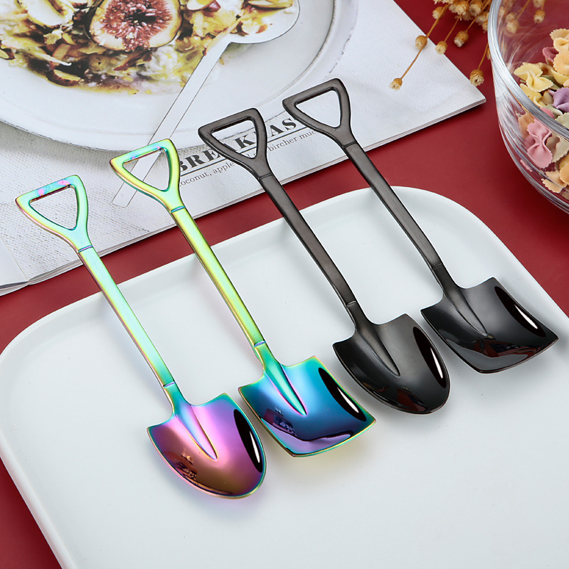 Christmas creative square tiny spoon set stainless steel ice cream coffee spoon shovel spoon