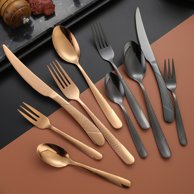 High grade cutlery set stainless steel fork knife spoon wedding bulk gold flatware