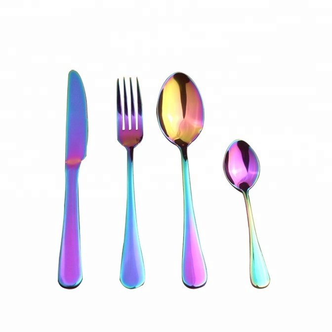 2024 New Style CE Certificate Dishwasher Safe Stainless Steel Rainbow Cutlery, Multicolored cutlery sets