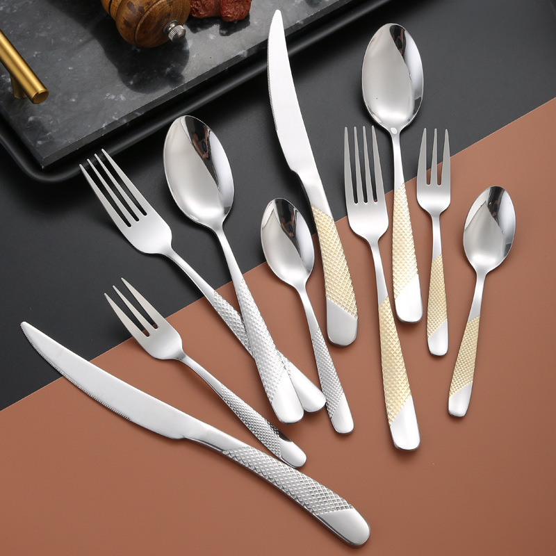 High grade cutlery set stainless steel fork knife spoon wedding bulk gold flatware