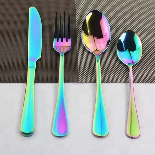 2024 New Style CE Certificate Dishwasher Safe Stainless Steel Rainbow Cutlery, Multicolored cutlery sets