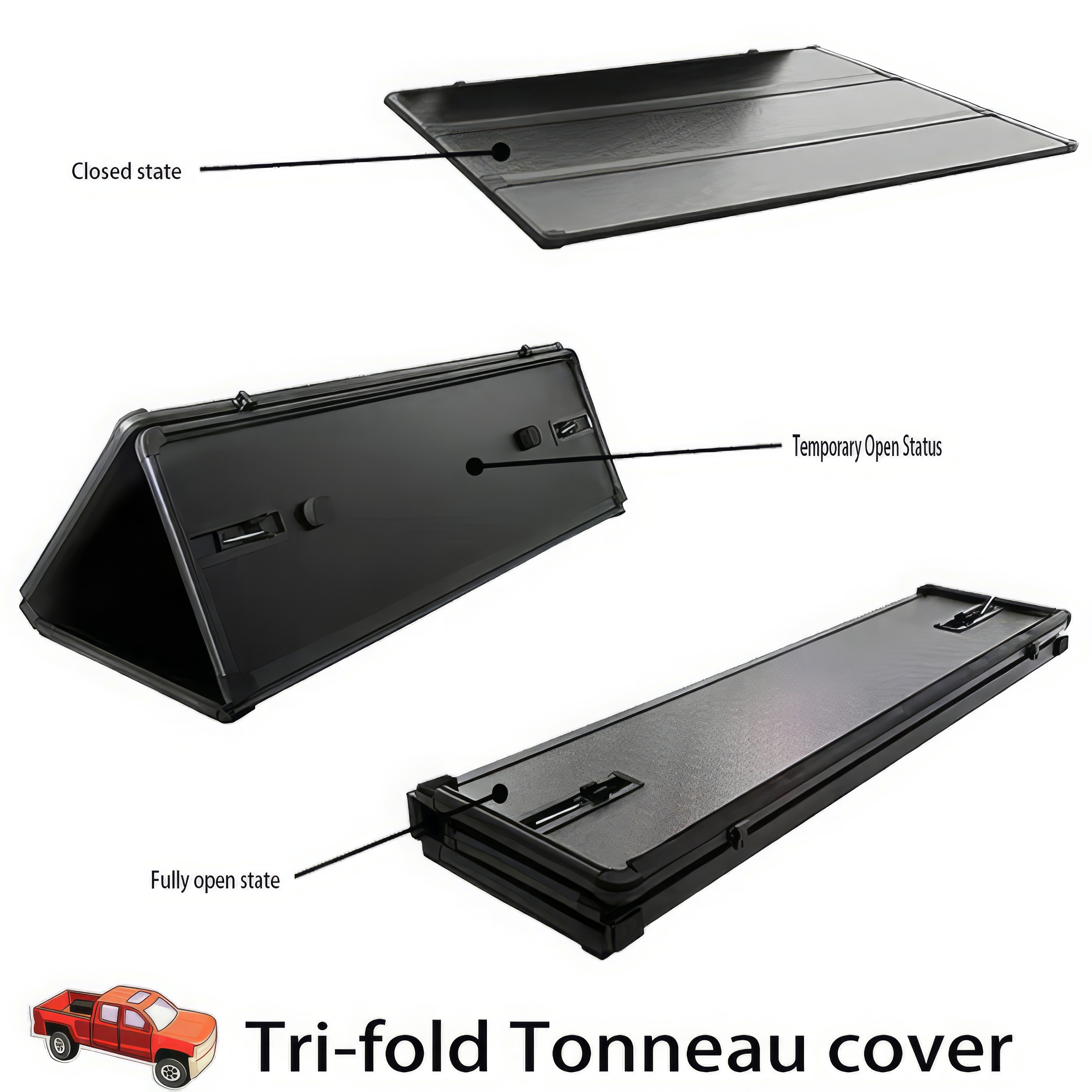 hot selling   Truck Bed Pickup Trifold Foldable  hard tri-fold flip up bed cover  For toyota hilux accessories