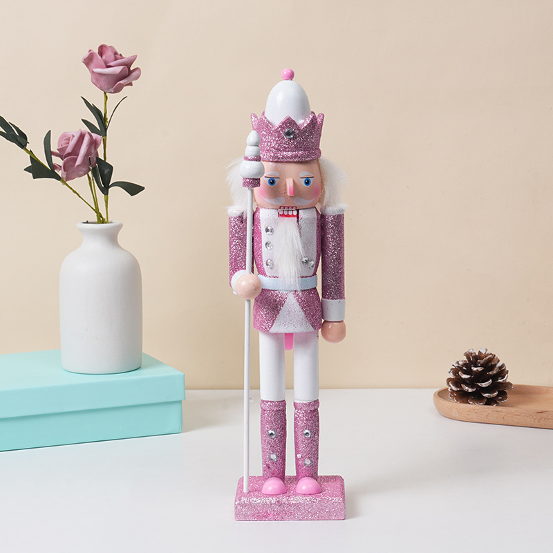 Christmas Nutcracker Puppets Pink Wooden Soldiers Christmas Scene Decoration Handmade Crafts Themed Parties Silk Screen Printing