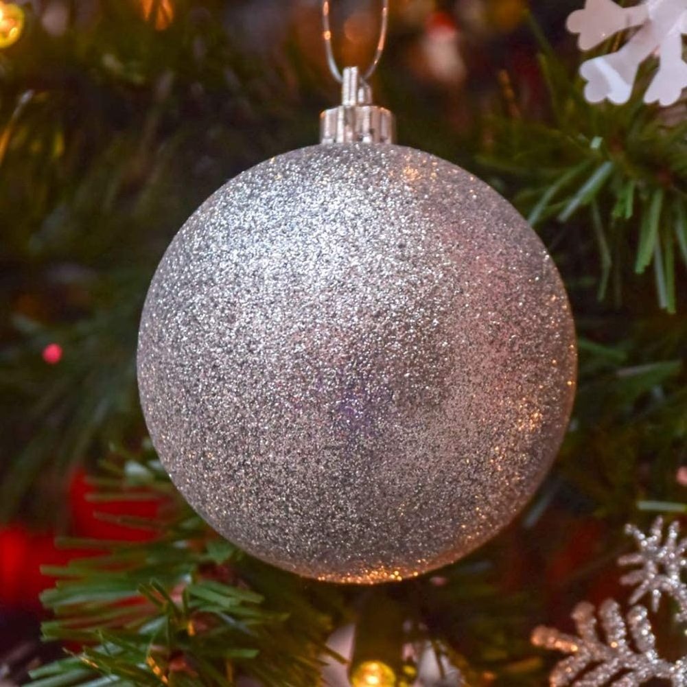 Christmas Ball Ornaments, 34 Ct Xmas Tree Decorations, Holiday Hanging Balls (Silver, 2.36