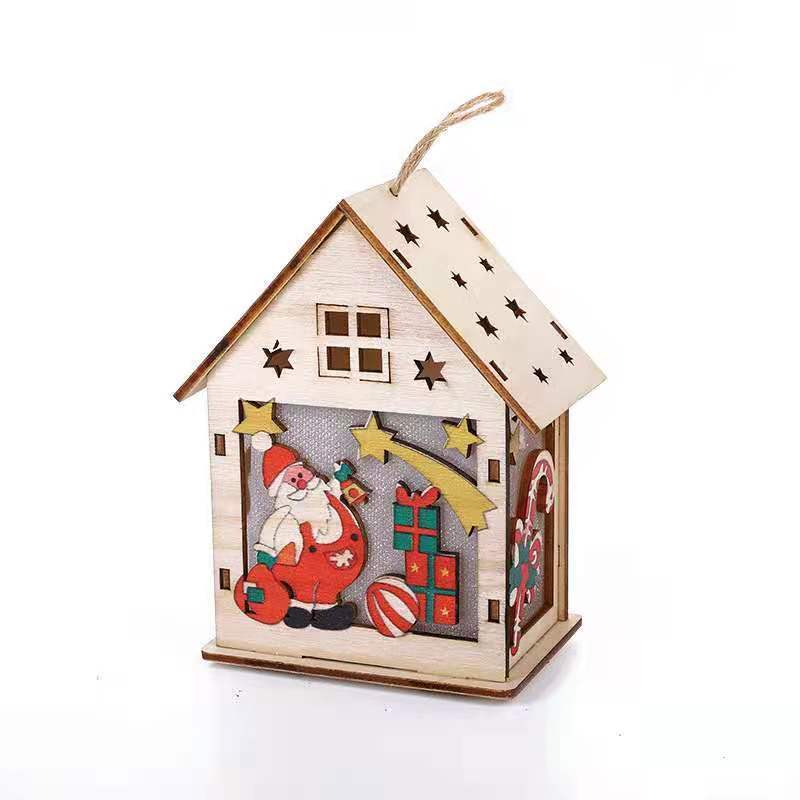 Miniature Christmas LED Light Wooden House Villa Ornaments Xmas Decorations including White Christmas Tree Made Cardboard