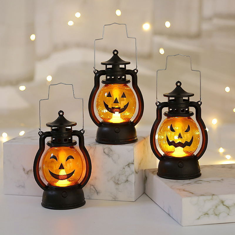 2023 Hanging LED Halloween Pumpkin Plastic Lantern Light Decorative Lamp Festival Ornament Halloween Lighted Lantern