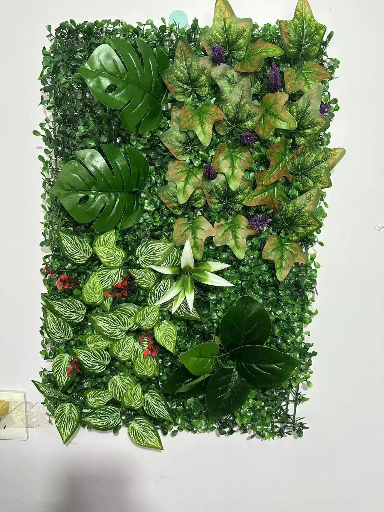 40*60cm Indoor outdoor Decor plastic backdrop panel hanging faux artificial green plant leaves grass wall