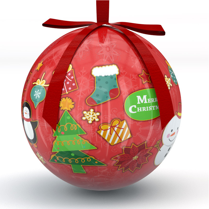 OEM Custom Logo 8cm PVC Christmas Tree Ornaments Balls Wholesale Snowman Pattern Christmas Ball Foam Printed in Box