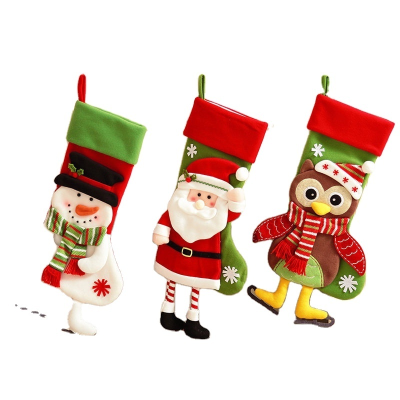 2024 Personalized Christmas Stocking Santa Snowman Reindeer Design Long Leg Xmas Sock Red Green Cloth Gift Sacks 50cm Ornaments