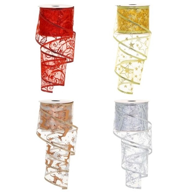 Cheap Price Factory Selling Christmas Wired Glitter Mesh Ribbon Roll Craft for Xmas Tree Tape Decoration