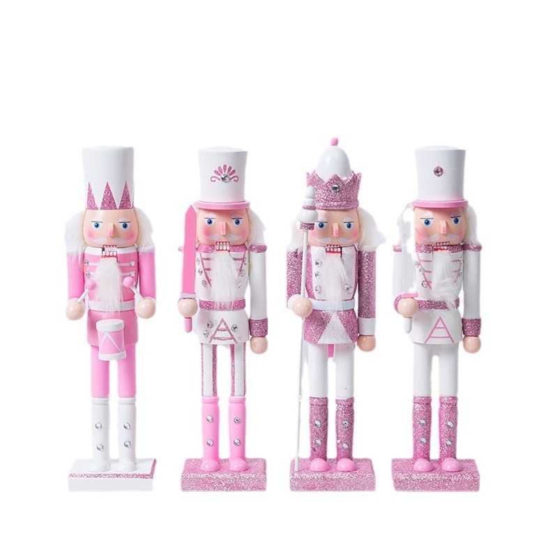 Christmas Nutcracker Puppets Pink Wooden Soldiers Christmas Scene Decoration Handmade Crafts Themed Parties Silk Screen Printing