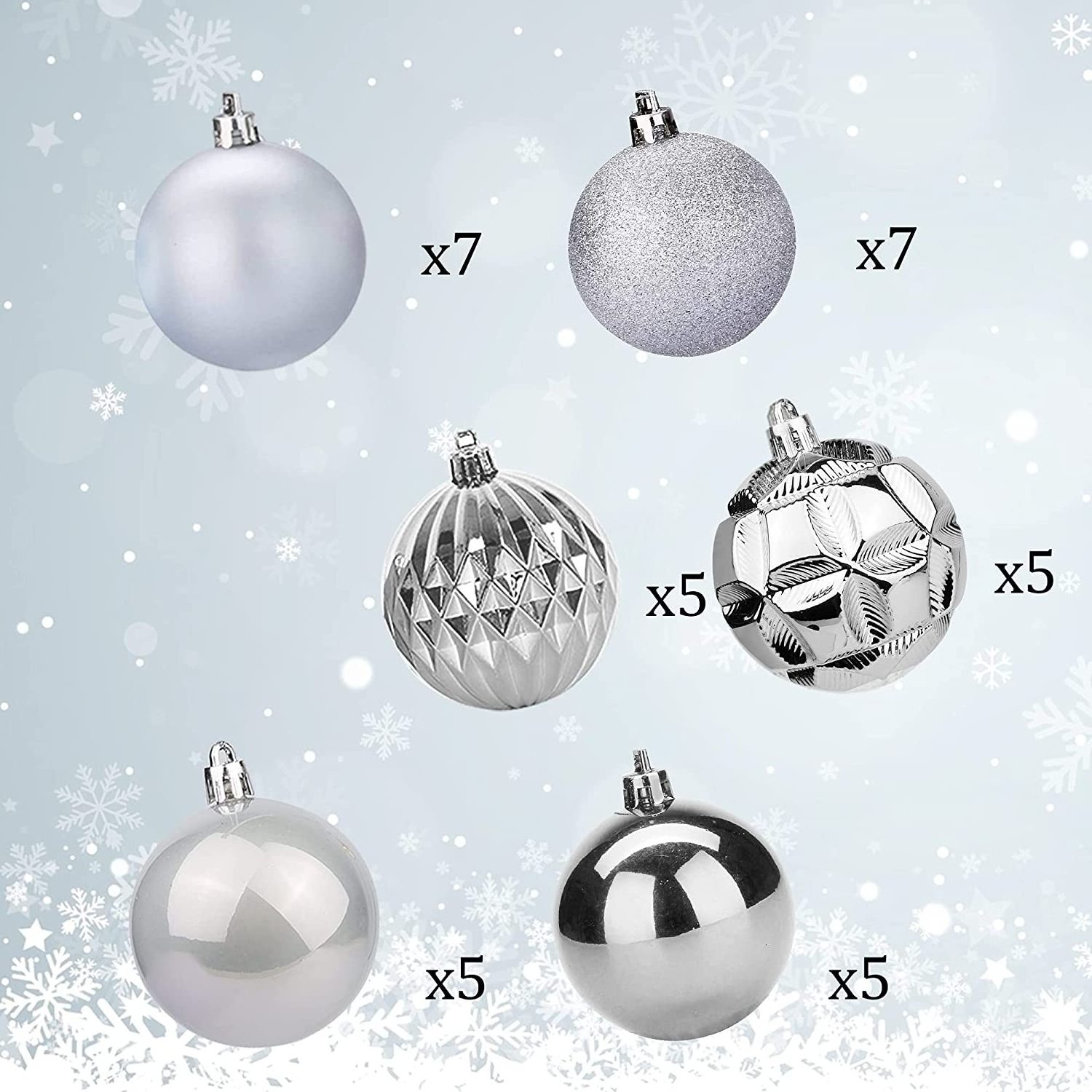 Christmas Ball Ornaments, 34 Ct Xmas Tree Decorations, Holiday Hanging Balls (Silver, 2.36