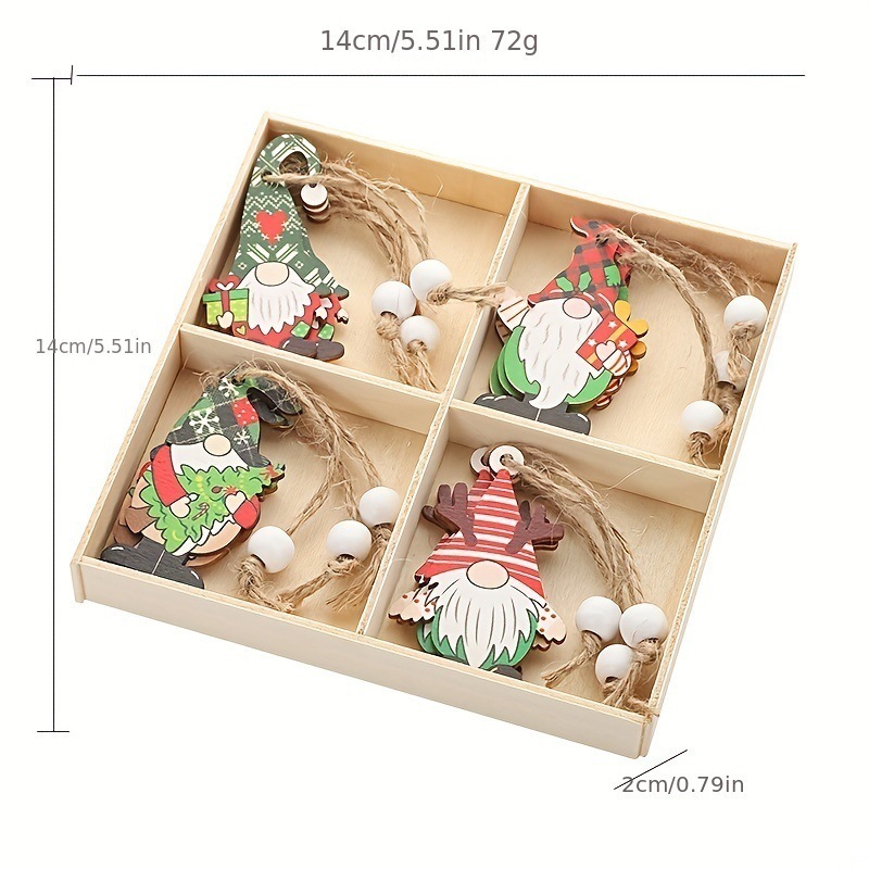 New Year Christmas Painted Wooden Pendant Santa & Christmas Tree 12 Boxed Decorations Silk Screen Printing Wholesale