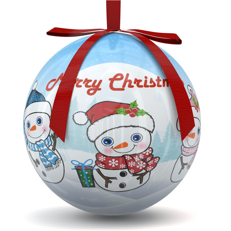 OEM Custom Logo 8cm PVC Christmas Tree Ornaments Balls Wholesale Snowman Pattern Christmas Ball Foam Printed in Box