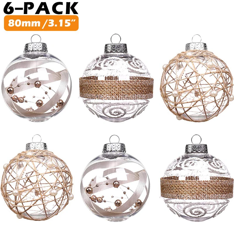 80mm Shatterproof Clear Christmas Glass Ball Ornaments Embossed Beaded Embroidered Flocking Sequined Craft Xmas Baubles Bulk