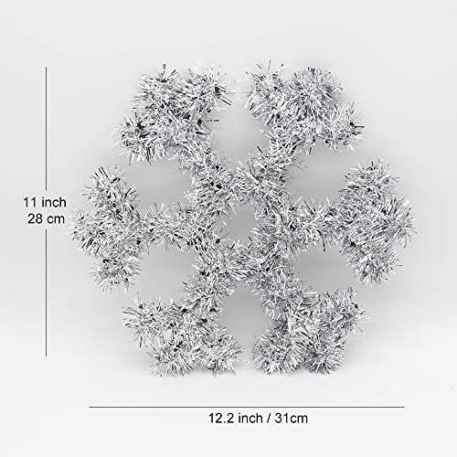 12-Inch Silver Tinsel Christmas Tree Ornaments Hanging Outdoor Party Decor Supplies with Plastic Xmas Wall Window Decorations