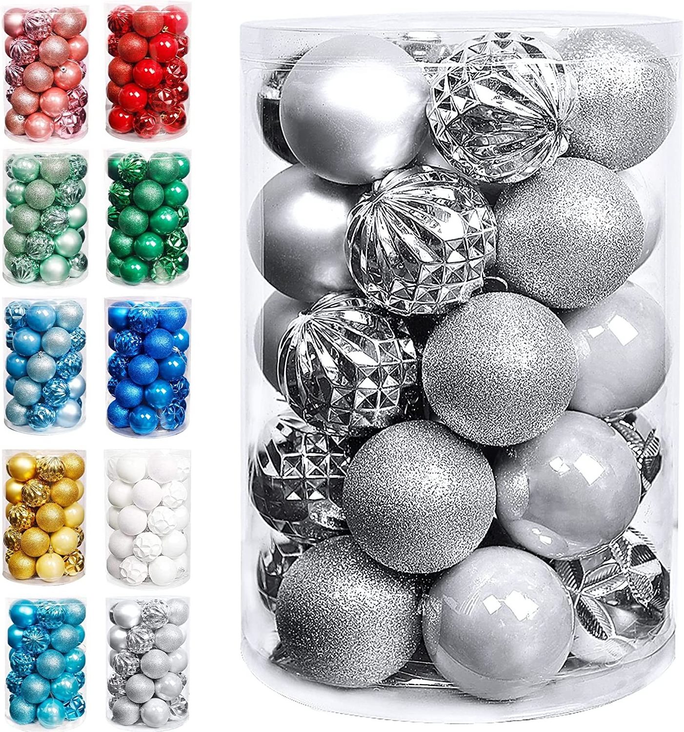 Christmas Ball Ornaments, 34 Ct Xmas Tree Decorations, Holiday Hanging Balls (Silver, 2.36