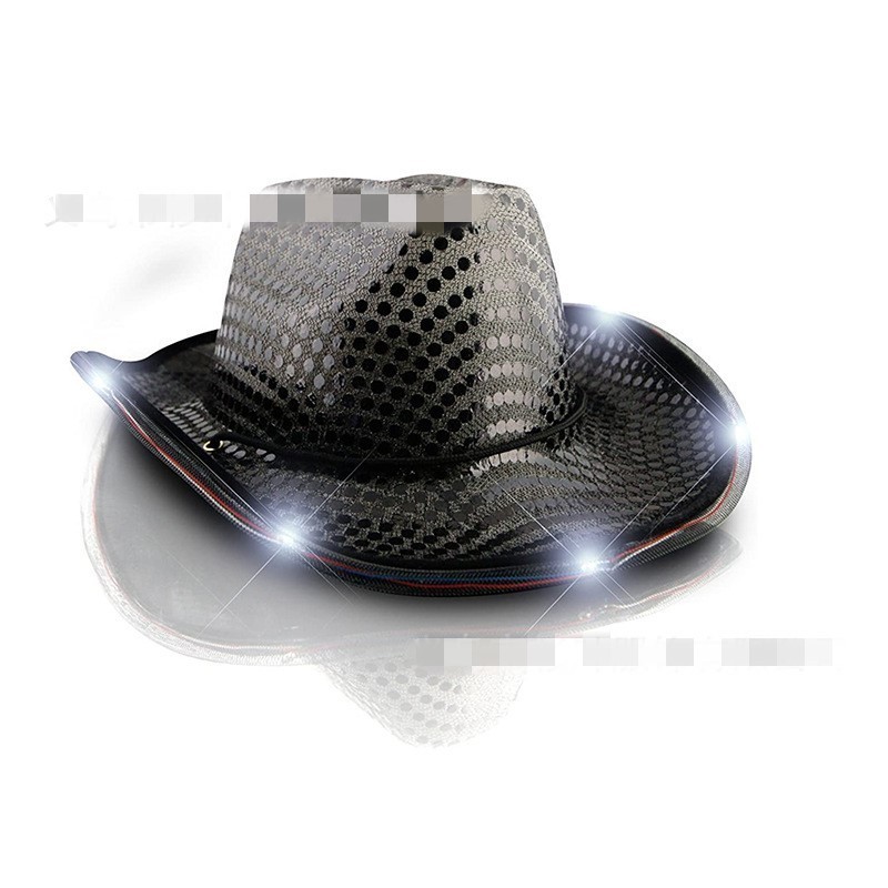 2023 New Fashion Custom Party LED Cowboy Hats Jazz Sequin Light Up Flashing Fedora Hat Supply Party Hat