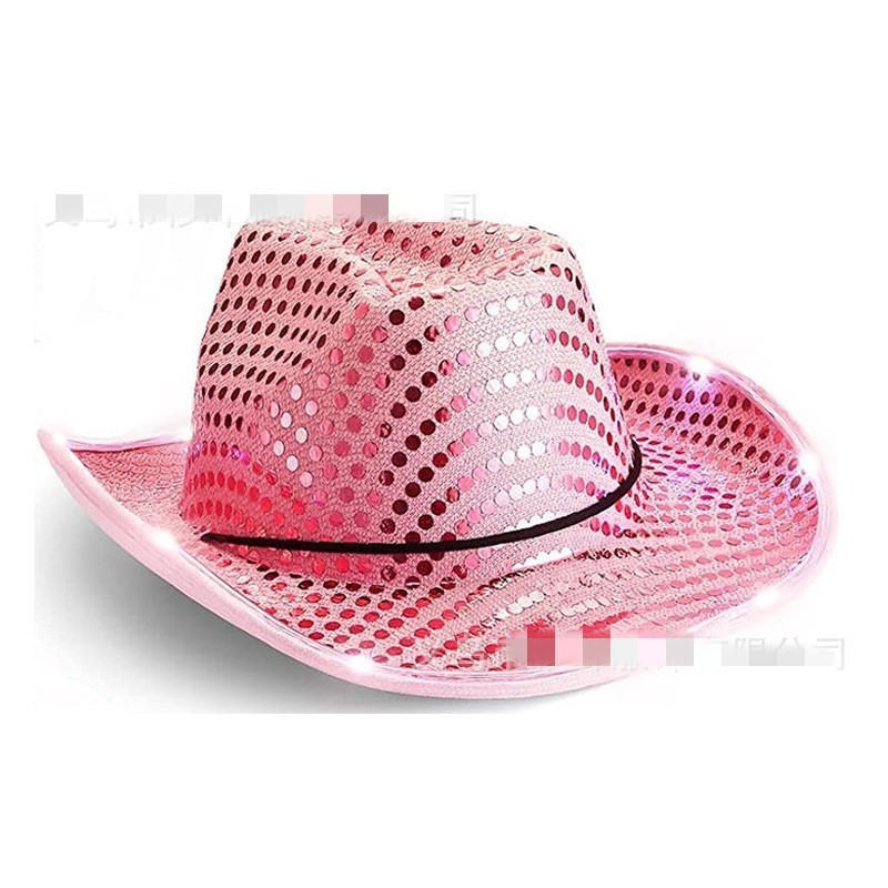 2023 New Fashion Custom Party LED Cowboy Hats Jazz Sequin Light Up Flashing Fedora Hat Supply Party Hat