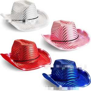 2023 New Fashion Custom Party LED Cowboy Hats Jazz Sequin Light Up Flashing Fedora Hat Supply Party Hat