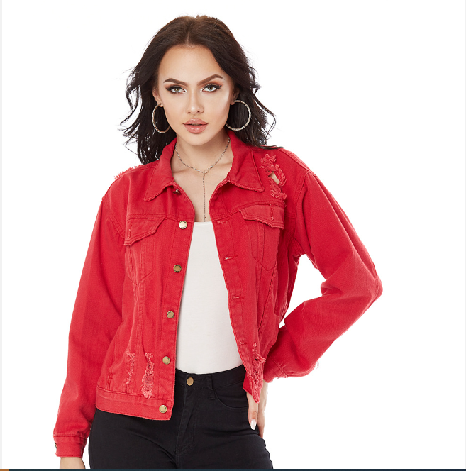 2023 New Fancy Women Denim Jaket Super Cropped Red Plain Jeans Jacket For Girl