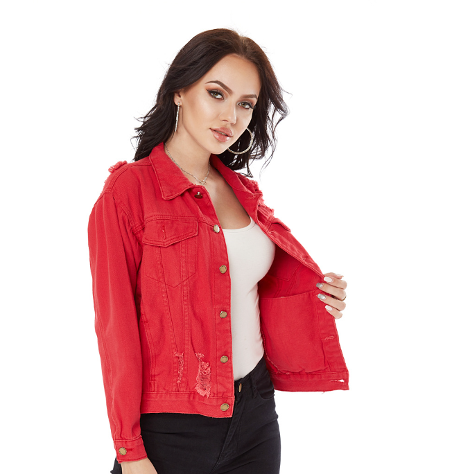 2023 New Fancy Women Denim Jaket Super Cropped Red Plain Jeans Jacket For Girl