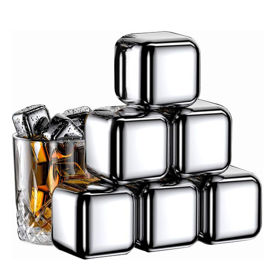 Gold Metal Reusable Ice Cubes Stainless Steel Bar Accessories Cocktail Ice Cube Whiskey Stones With Ice Tongs