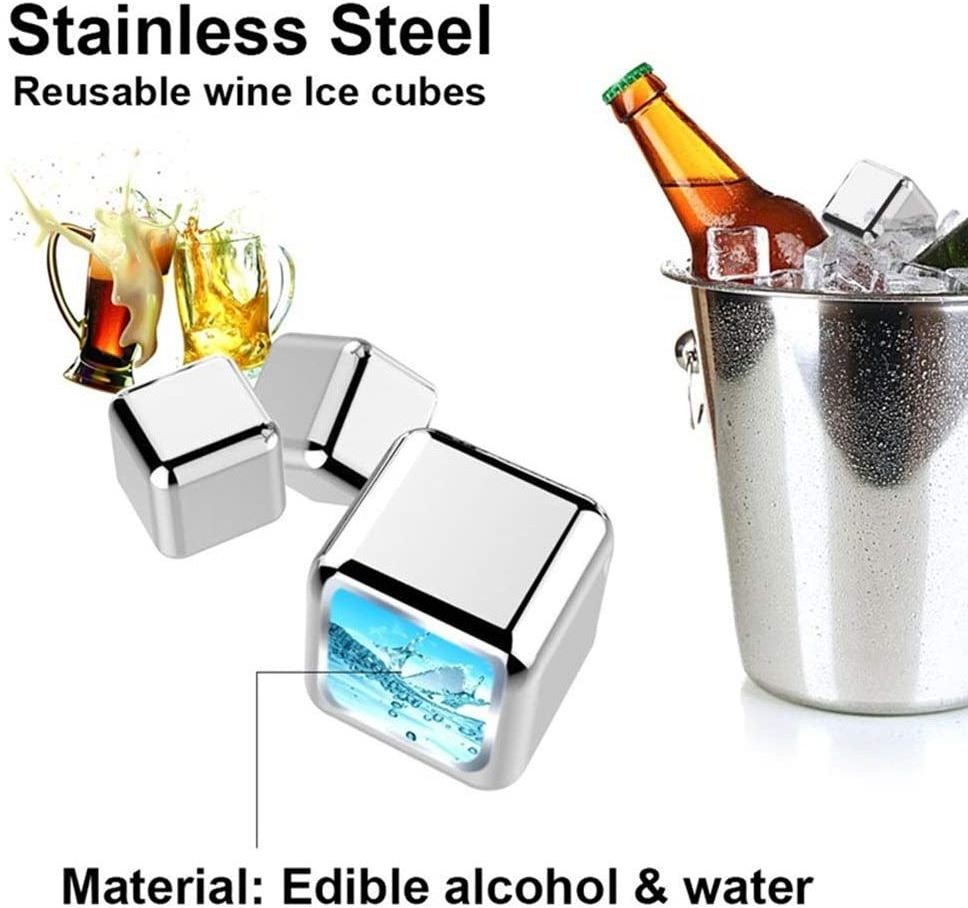 Gold Metal Reusable Ice Cubes Stainless Steel Bar Accessories Cocktail Ice Cube Whiskey Stones With Ice Tongs