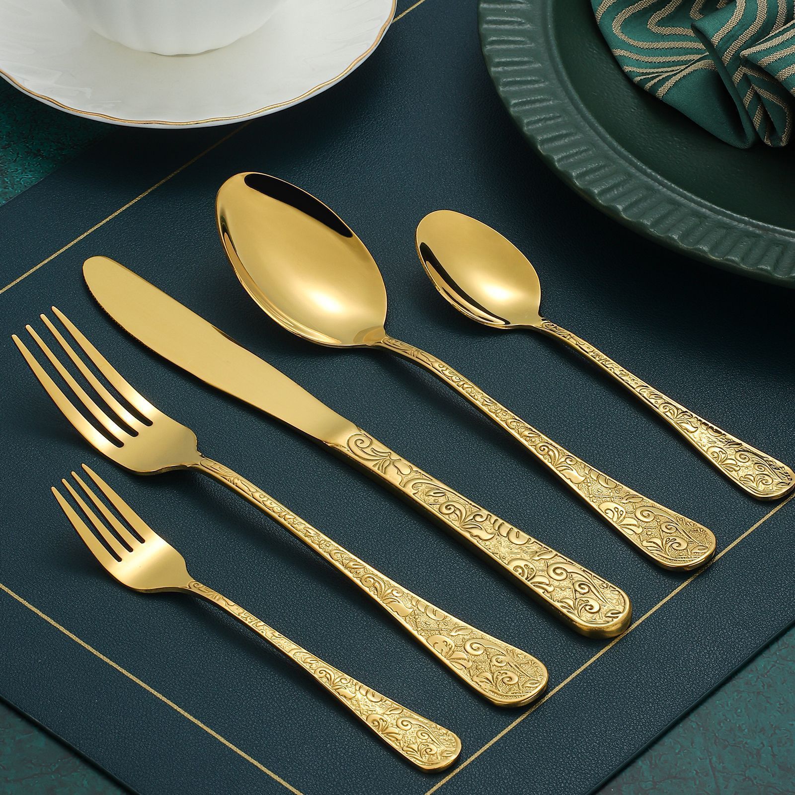 Knives Spoon and Forks Stainless Steel Hammered Sand Polished Cutlery Set Restaurant Wedding Gold Flatware