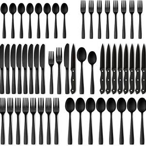 Black Flatware Set for 8  Stainless Steel Tableware Cutlery Set 48-Piece Matte Black Silverware Set with Steak Knives