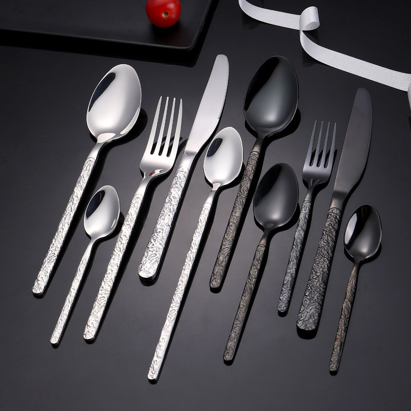 Hot selling Stainless Steel Flatware Set Eating Utensil Hammered Silverware Fork Knife Spoon Set